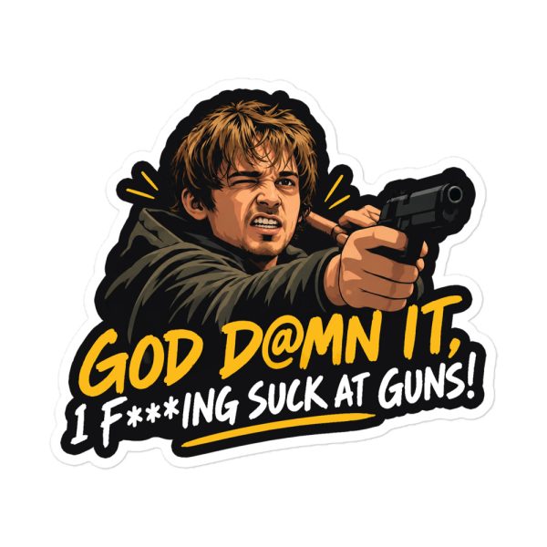 God Damn It, I Fucking Suck At Guns - Bryan Hodukavich Resident Evil Zach Cregger Pistol - Sticker